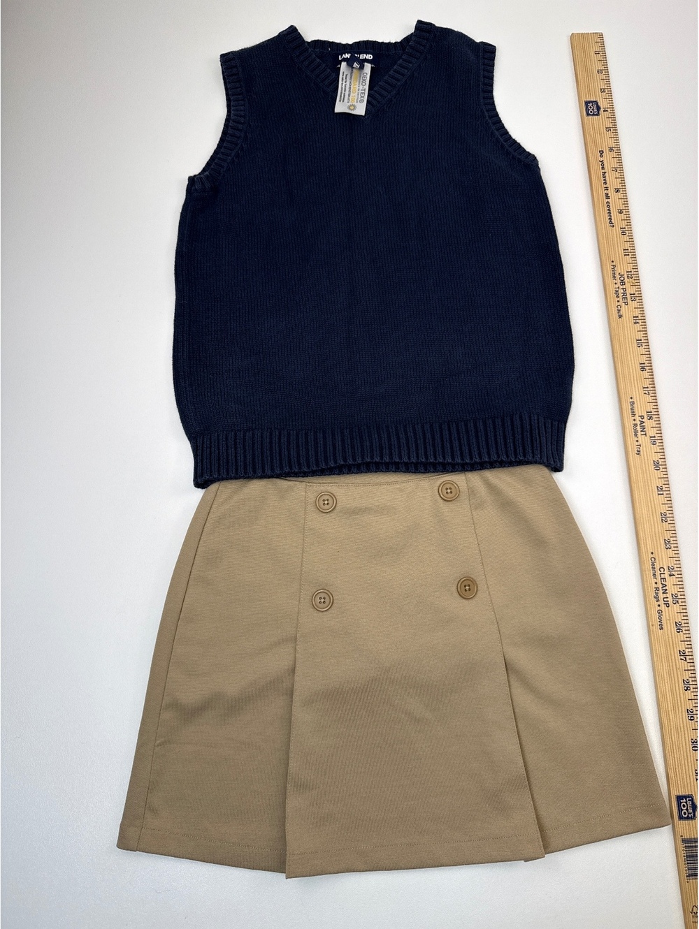 Lands' End Girls Navy Sweater Vest and Khaki Skirt Set Size 10